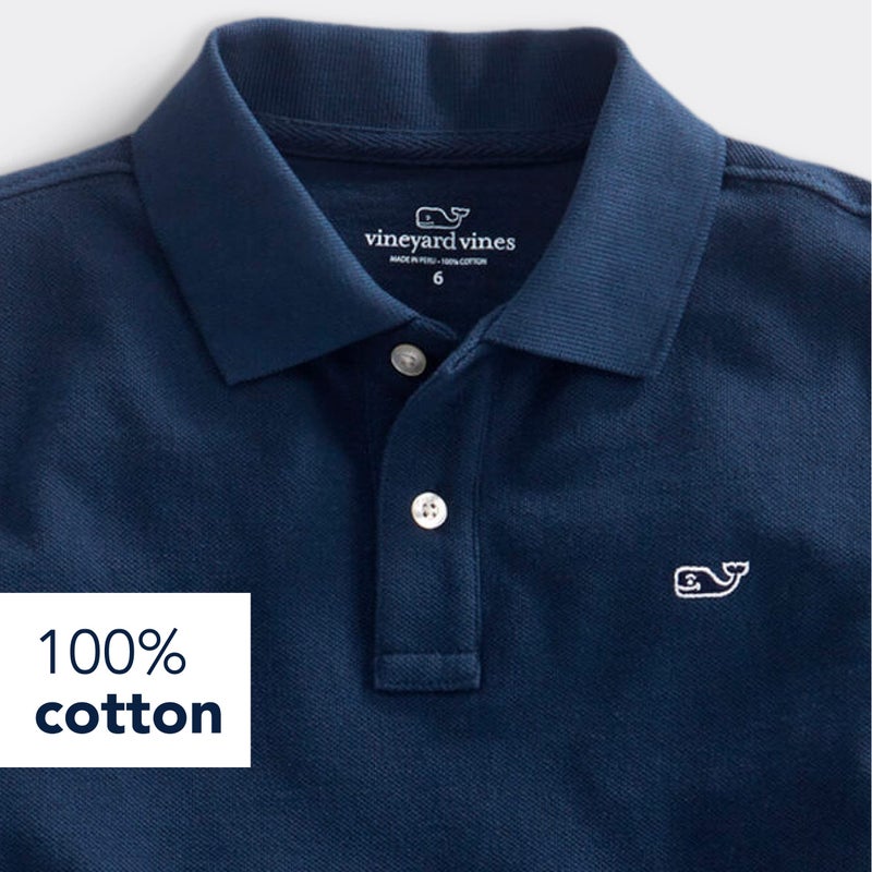 vineyard vines Kidsâ€™ Pique Polo Shirt, Vineyard Navy, Large - Image 5